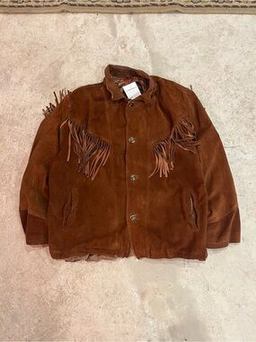 Vintage Suede Fringe Western Jacket • Brown Leather Cowboy Coat • Size L